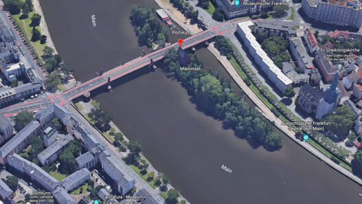 Portikus on Frankfurt’s Main island. Courtesy of Google Earth.