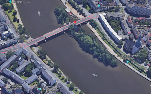 Portikus on Frankfurt’s Main island. Courtesy of Google Earth.