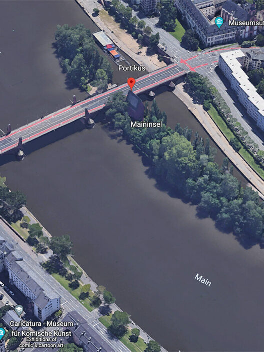 Portikus on Frankfurt’s Main island. Courtesy of Google Earth.