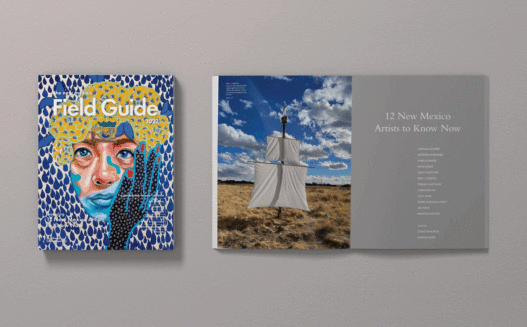 From left: Caroline Liu, I Won’t Lose My Mind So You Can Find Yours, 2022. Oil, acrylic, and glitter on canvas, 54 x 42 in. New Mexico Field Guide, 2020.