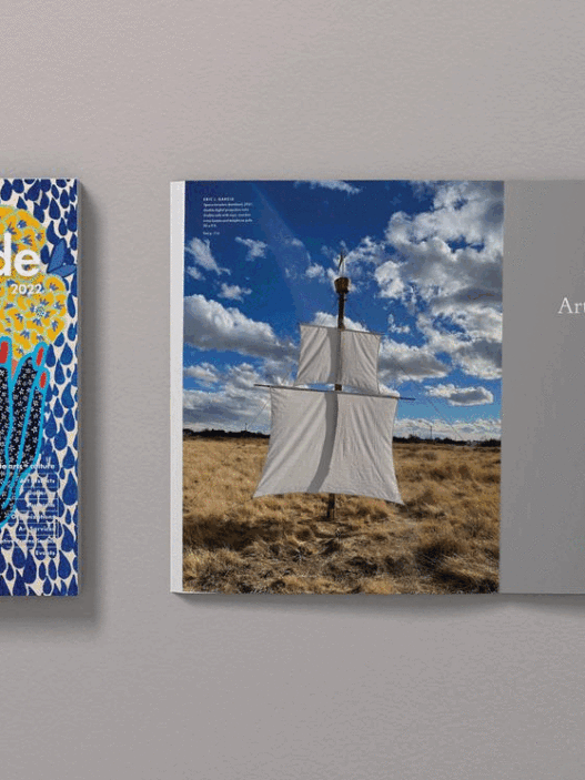 From left: Caroline Liu, I Won’t Lose My Mind So You Can Find Yours, 2022. Oil, acrylic, and glitter on canvas, 54 x 42 in. New Mexico Field Guide, 2020.