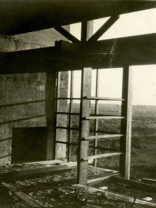 Photograph of interior of Kings Road House under construction, 1922. Courtesy of the artist and UCSB Architecture & Design Collections, Schindler (R.M.) papers.