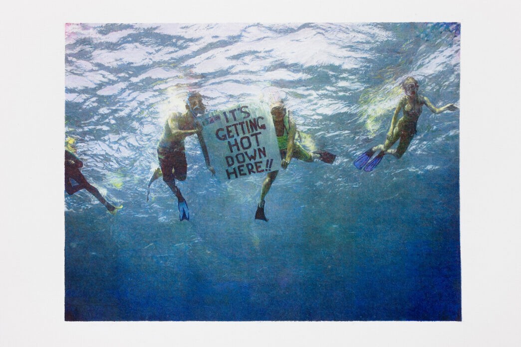 Andrea Bowers, Step It Up Activist, Sand Key Reef, Key West, Florida, Part of North America’s Only Remaining Coral Barrier Reef, 2009. Colored pencil on paper. 22 1/4 x 30 inches. Charlotte Feng Ford Collection. Photo: Thomas Mueller.