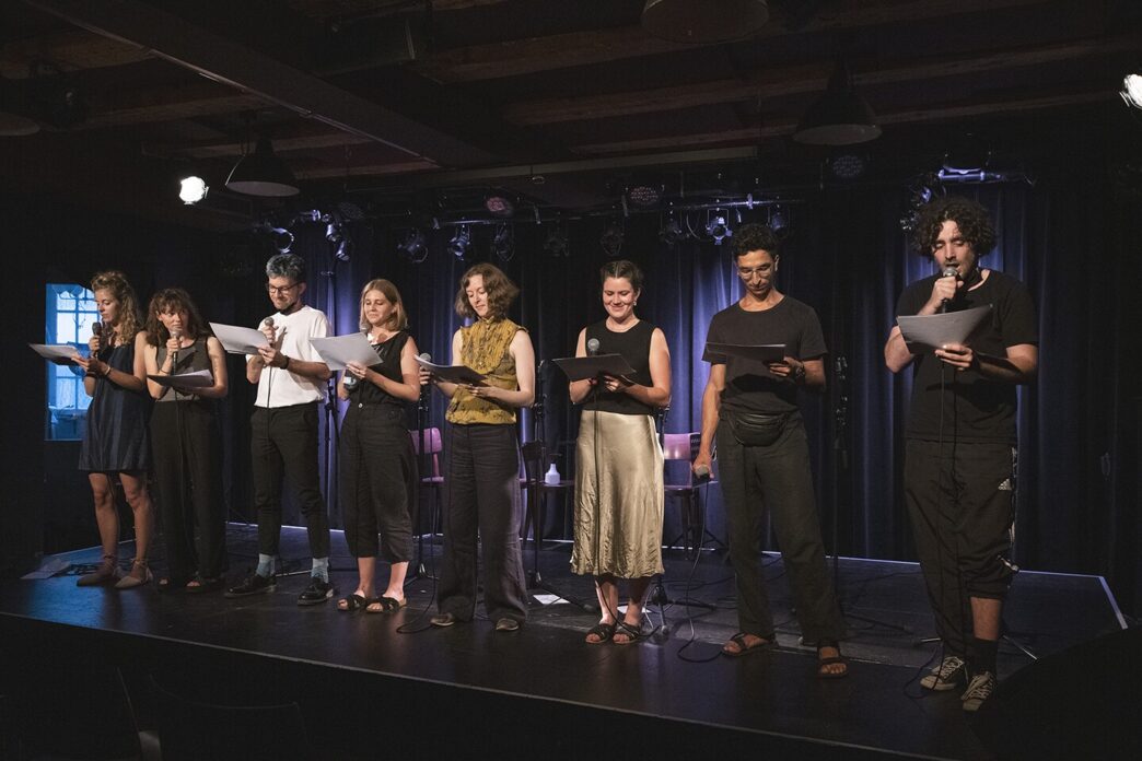 From left: Noemi Somalvico, Laura Paloma, Thomas Binggeli, Noëlle Gogniat, Anina Schärer, Anja Schmitter, Elia Fonti, Colin Bottinelli. Courtesy Bern Academy of the Arts HKB.