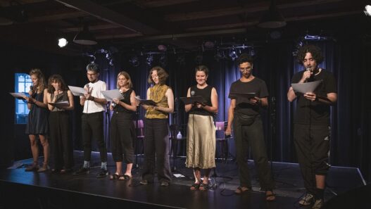 From left: Noemi Somalvico, Laura Paloma, Thomas Binggeli, Noëlle Gogniat, Anina Schärer, Anja Schmitter, Elia Fonti, Colin Bottinelli. Courtesy Bern Academy of the Arts HKB.