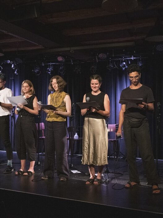 From left: Noemi Somalvico, Laura Paloma, Thomas Binggeli, Noëlle Gogniat, Anina Schärer, Anja Schmitter, Elia Fonti, Colin Bottinelli. Courtesy Bern Academy of the Arts HKB.