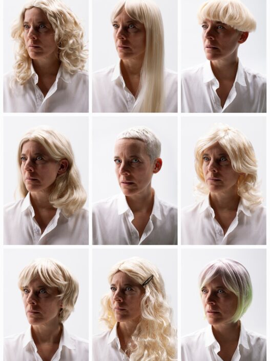 Candice Breitz, Whiteface Series, 2022. Nine colour photographs, 48 x 32cm each. Courtesy of KOW, Berlin.