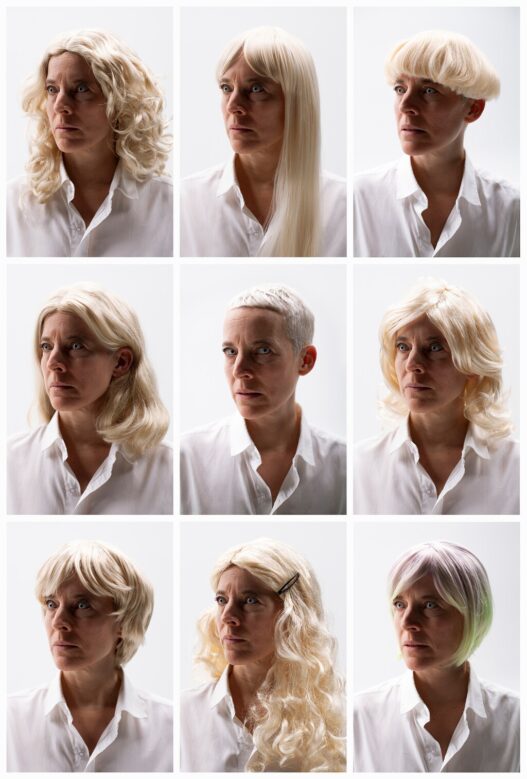 Candice Breitz, Whiteface Series, 2022. Nine colour photographs, 48 x 32cm each. Courtesy of KOW, Berlin.