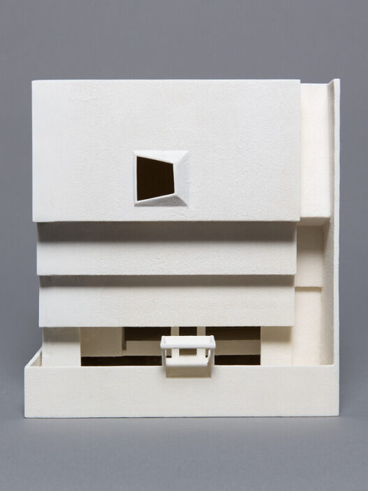 João Enxuto and Erica Love, 3D printed model of the Marcel Breuer designed Whitney Museum of American Art from Art Project 2023, 2013. Gypsum powder, 6.75 x 6.25 x 7.5 in. Courtesy of the artists.