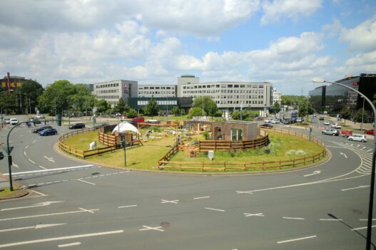 View of Folkwang and the City, Eco Village, Berliner Platz, Essen, Germany, 2022. Photo: Museum Folkwang, 2022.