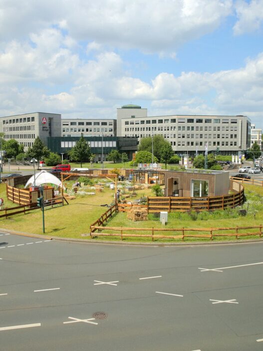 View of Folkwang and the City, Eco Village, Berliner Platz, Essen, Germany, 2022. Photo: Museum Folkwang, 2022.