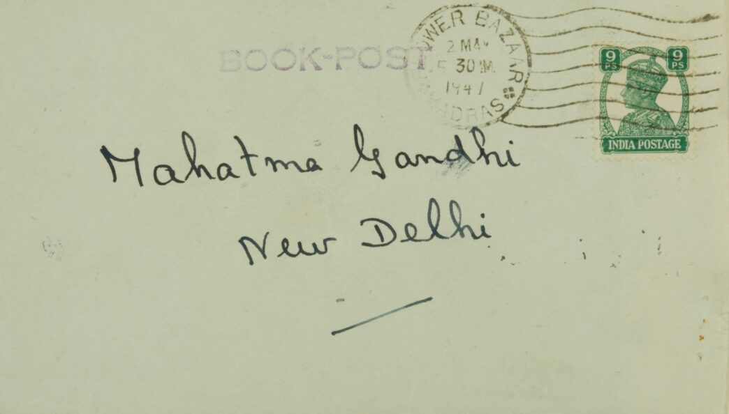 One of the envelopes on which Mahatma Gandhi wrote notes at his meeting with Lord Mountbatten, June 2, 1947. Courtesy of University of Southampton Special Collections.