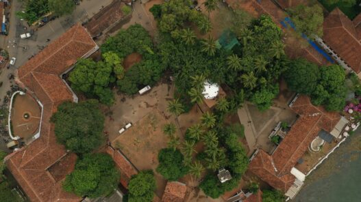 Aerial view of the Aspinwall House. Photo: Swanoop John. Courtesy of Kochi Biennale Foundation.