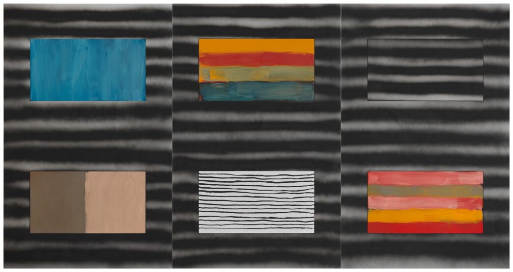 Sean Scully, Uninsideout, 2018–2020. Oil, acrylic and oil pastel on aluminium, 299.7 x 571.5 cm. Collection Museum of Fine Arts—Hungarian National Gallery, Budapest. © Sean Scully. Courtesy of the artist. Photo: Gunter Lepkoswki.