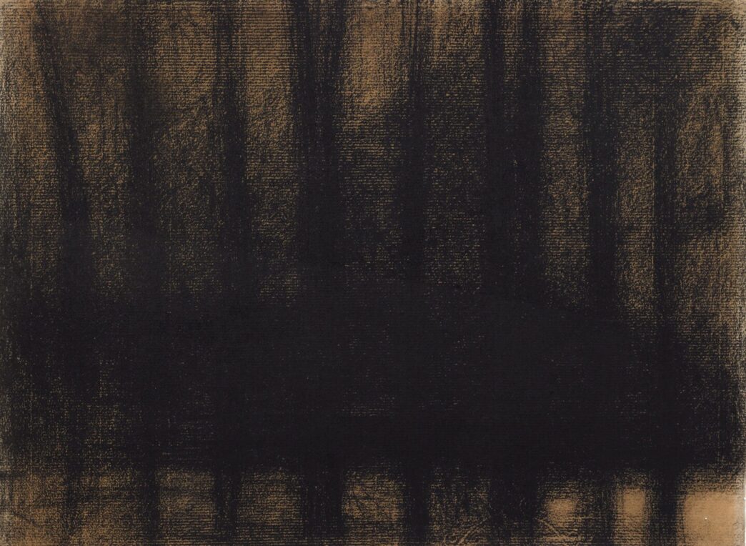 Georges Seurat, Tree Trunks Reflected in Water (Homage to Stéphane Mallarmé), 1883–84. Conté crayon on paper. Villa Flora, Winterthur. Permanent loan to Hahnloser/Jaeggli Foundation, Winterthur. Photo: Reto Pedrini, Zürich.