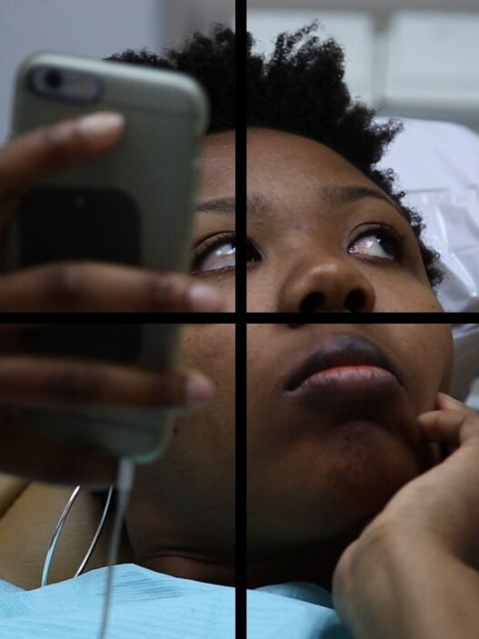 Martine Syms, Laughing Gas (still), 2016. Four-channel video, color, sound, 7:12 minutes. Courtesy of the artist and Bridget Donahue, NY.