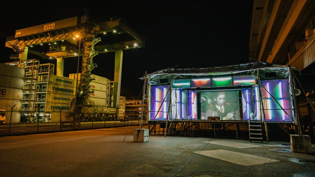 Ming Wong, Wayang Spaceship, 2022. Site-specific public art commission, Tanjong Pagar Distripark, Singapore. Courtesy of Singapore Art Museum.