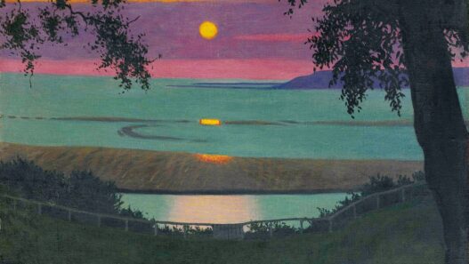 Félix Vallotton, Coucher de soleil à Grâce, ciel orangé et violet, 1918. Oil on canvas, 54 x 73 cm. Private collection.