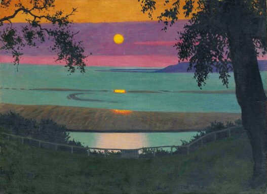 Félix Vallotton, Coucher de soleil à Grâce, ciel orangé et violet, 1918. Oil on canvas, 54 x 73 cm. Private collection.