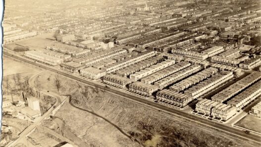 Aerial view of Philadelphia looking east from 63rd Street. Courtesy of the Special Collections Research Center, Temple University Libraries, Philadelphia. Date unknown.