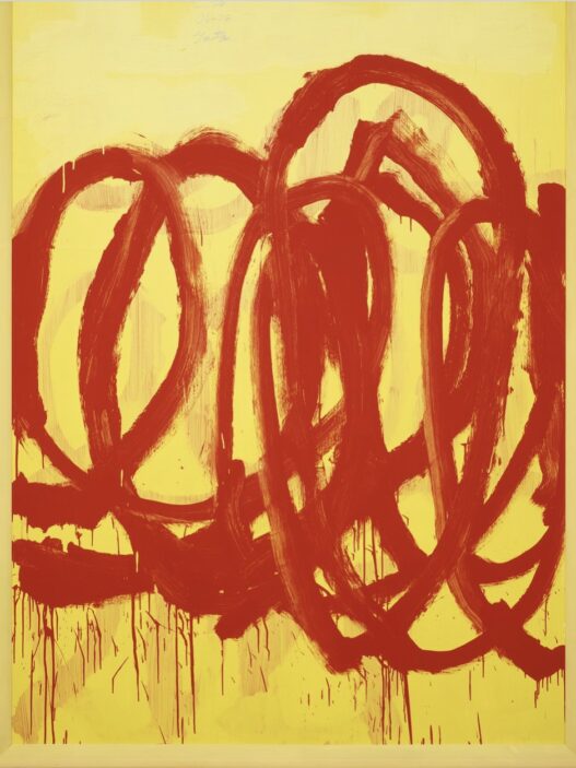 Cy Twombly, Untitled, 2007 Acrylic and pencil on wood panel, in artist’s frame, 104 ¾ × 79 × 2 ½ inches (266.1 × 200.7 × 6.3 cm)© Cy Twombly Foundation