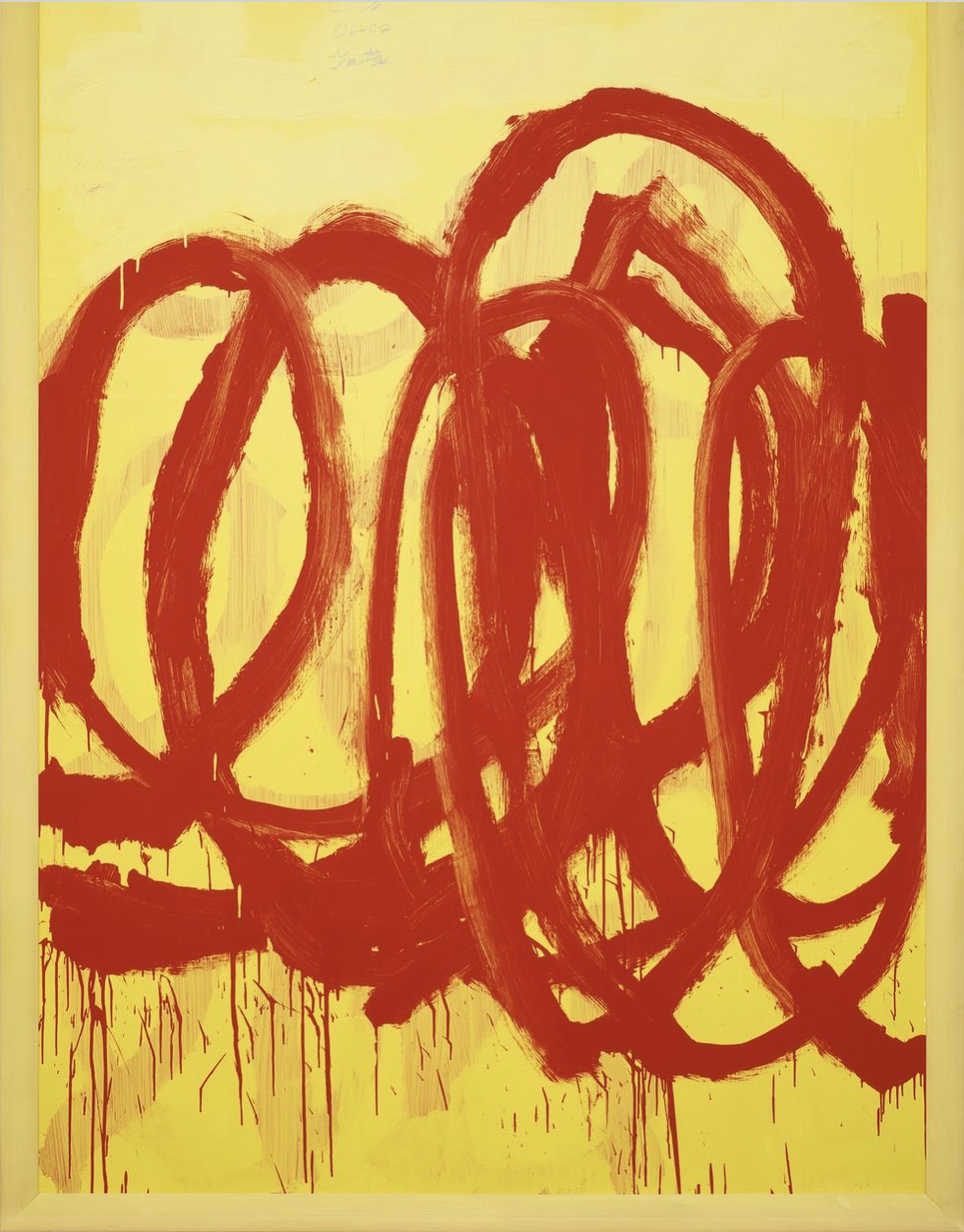 Cy Twombly, Untitled, 2007 Acrylic and pencil on wood panel, in artist’s frame, 104 ¾ × 79 × 2 ½ inches (266.1 × 200.7 × 6.3 cm)© Cy Twombly Foundation