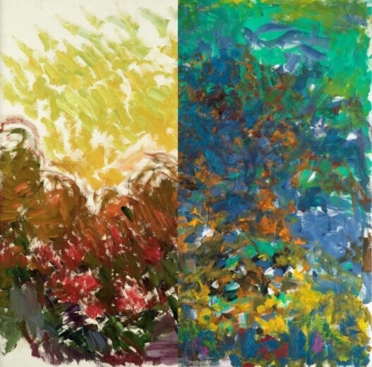 Claude Monet, Le jardin à Giverny, 1922–1926. Oil on canvas, 93 x 74 cm, Paris, musée Marmottan Monet. Joan Mitchell, La Grande Vallée, 1983. Oil on canvas, 259 x 200 cm. Fondation Louis Vuitton, Paris. © The Estate of Joan Mitchell.