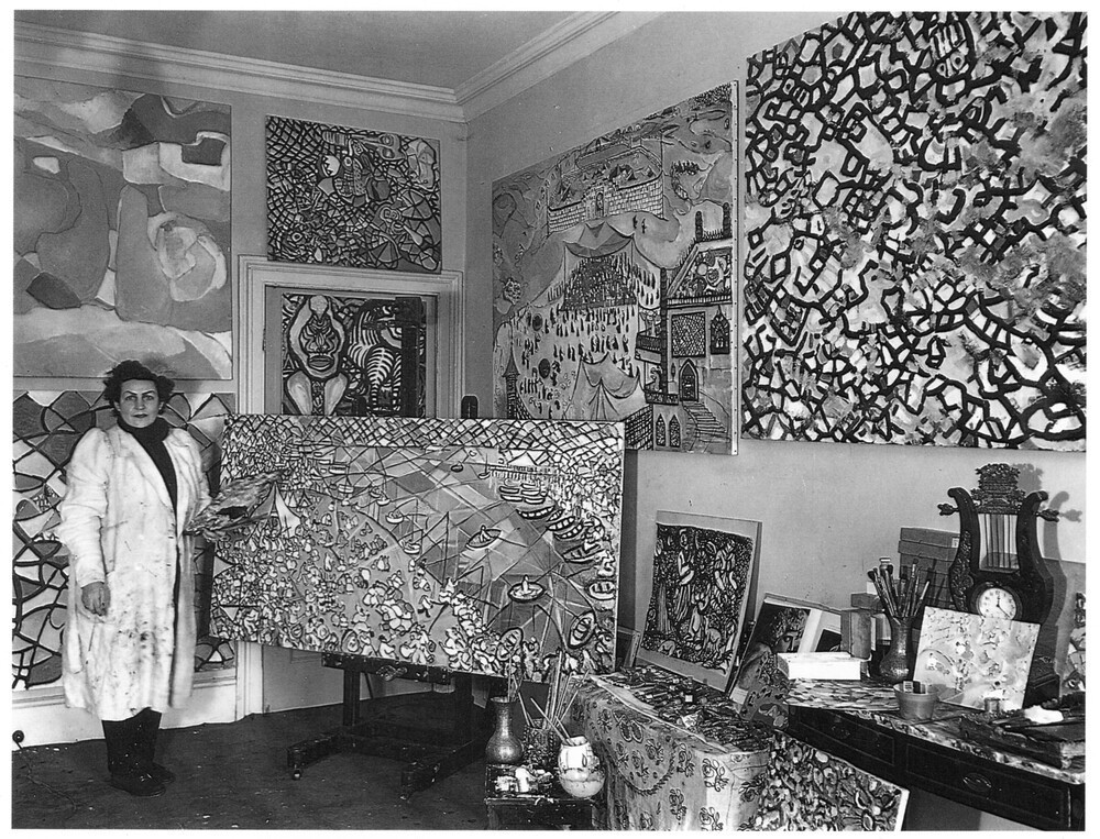 Fahrelnissa Zeid, Loch Lomond, c. 1950. Installation view, artist's studio, Paris. © Fahrelnissa Zeid Archive.