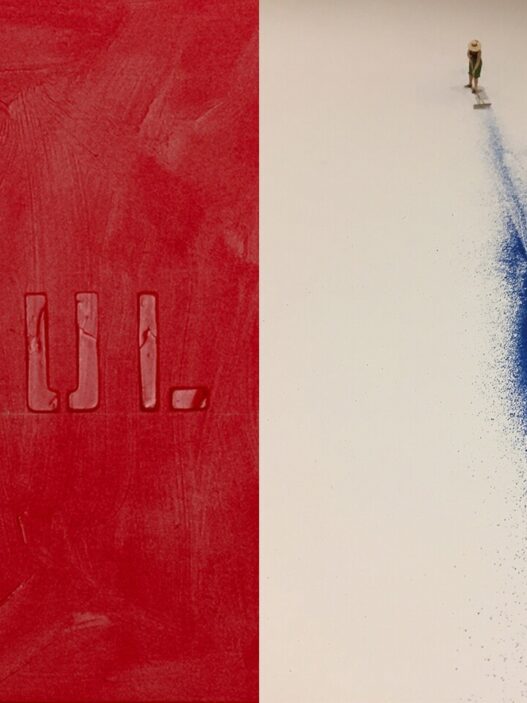 Left: Sigfredo Chacón, Pinturasparlantes (Rojo), 1995/2022. Courtesy Sigfredo Chacón Art Foundation; Right: Liliana Porter, Sweeping Woman, 2004–2018. Courtesy of the artist.