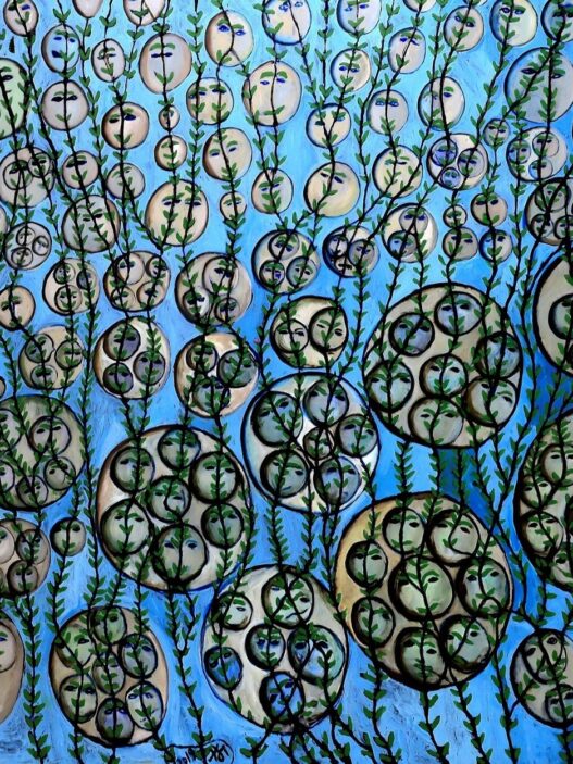 Kamala Ibrahim Ishag, Blues for the Martyrs, 2022. Oil on canvas, 203 x 300cm. Courtesy of the artist. Photo: Mohamed Noureldin Abdallah Ahmed. © Kamala Ibrahim Ishag.