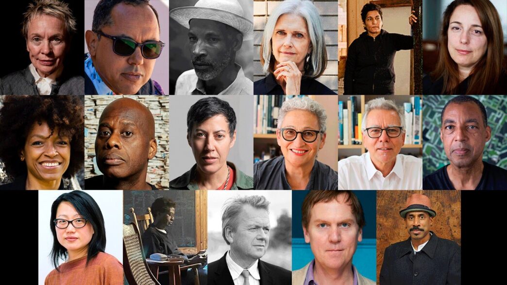 Class of 2022 National Academicians. Top row, from left:: Laurie Anderson, Edgar Arceneaux, Radcliffe Bailey, Deborah Berke, Huma Bhabha, Tania Bruguera. Middle row, from left: J. Yolande Daniels, Leonardo Drew, Nicole Eisenman, Julie Eizenberg, Hank Koning, Rick Lowe. Bottom row, from left: Jean Shin, Arthur Simms, Michael Van Valkenburgh, Dan Walsh, Nari Ward.