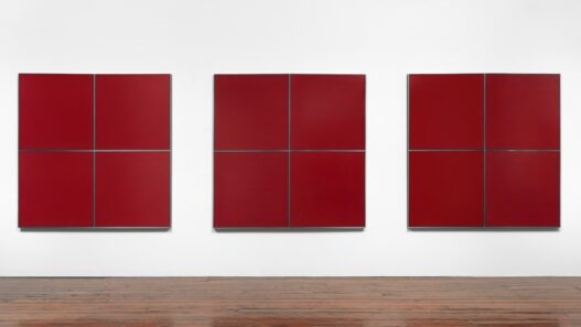 Tadaaki Kuwayama, TK454,75-22-A B C, 2022. Acrylic on canvas, three canvasas, each 54 3/4 x 54 3/4 inches.