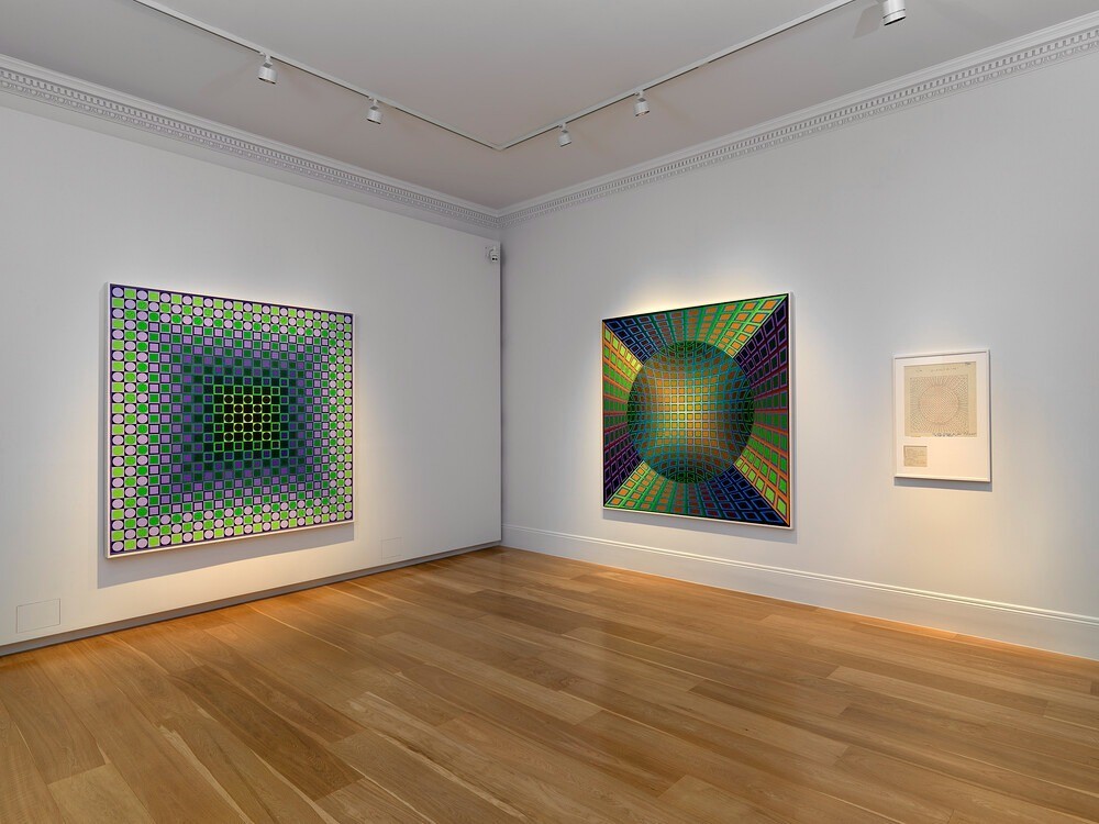 View of Victor Vasarely: Einstein in the Sky with Diamonds, 2022. Courtesy of Mazzoleni, London–Torino. Photo: Todd-White Art Photography.