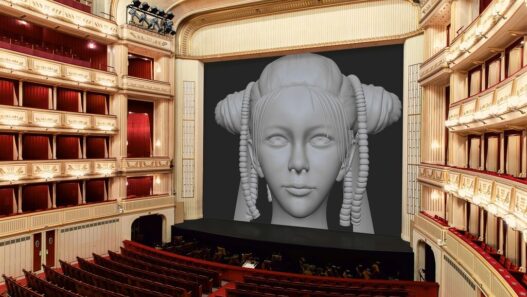 Cao Fei, The New Angel, 2022. Installation view, “Safety Curtain,” museum in progress, Vienna State Opera, 2022/23. Courtesy of Cao Fei, Vitamin Creative Space und Sprüth Magers. © museum in progress and Cao Fei.