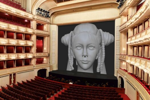 Cao Fei, The New Angel, 2022. Installation view, “Safety Curtain,” museum in progress, Vienna State Opera, 2022/23. Courtesy of Cao Fei, Vitamin Creative Space und Sprüth Magers. © museum in progress and Cao Fei.