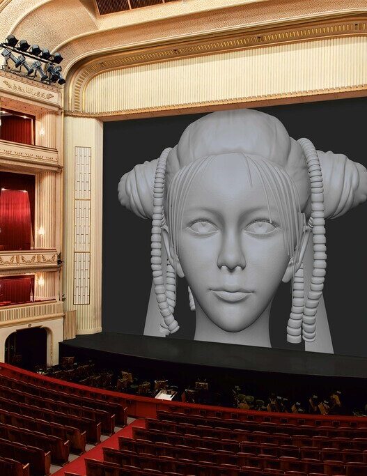 Cao Fei, The New Angel, 2022. Installation view, “Safety Curtain,” museum in progress, Vienna State Opera, 2022/23. Courtesy of Cao Fei, Vitamin Creative Space und Sprüth Magers. © museum in progress and Cao Fei.