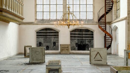 View of Ibrahim Mahama, Garden of Scars,Oude Kerk, Amsterdam, 2022. Photo: Mike Bink.