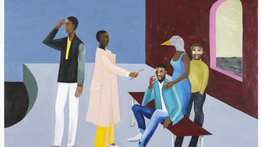 Lubaina Himid, Le Rodeur: The Exchange, 2016. Acrylic on canvas, 183 x 244 cm. Courtesy of the artist and Hollybush Gardens, London. Photo: Andy Keate.