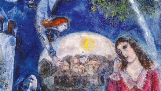 Marc Chagall, Around Her, 1945. Oil on canvas, 131 × 109.5 cm. Centre Pompidou, Paris, Musée national d’art moderne / Centre de création industrielle, Gift of the artist, 1953. © VG Bild-Kunst, Bonn 2022. Photo: bpk / CNAC-MNAM / Philippe Migeat.