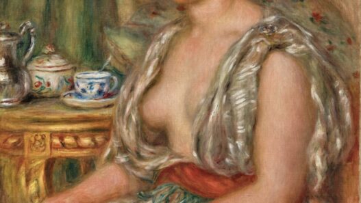 Pierre-Auguste Renoir, Jeune femme en costume oriental devant une table à thé, 1909–10 Oil on canvas, 31 ⅞ × 26 inches (81 × 65.9 cm)