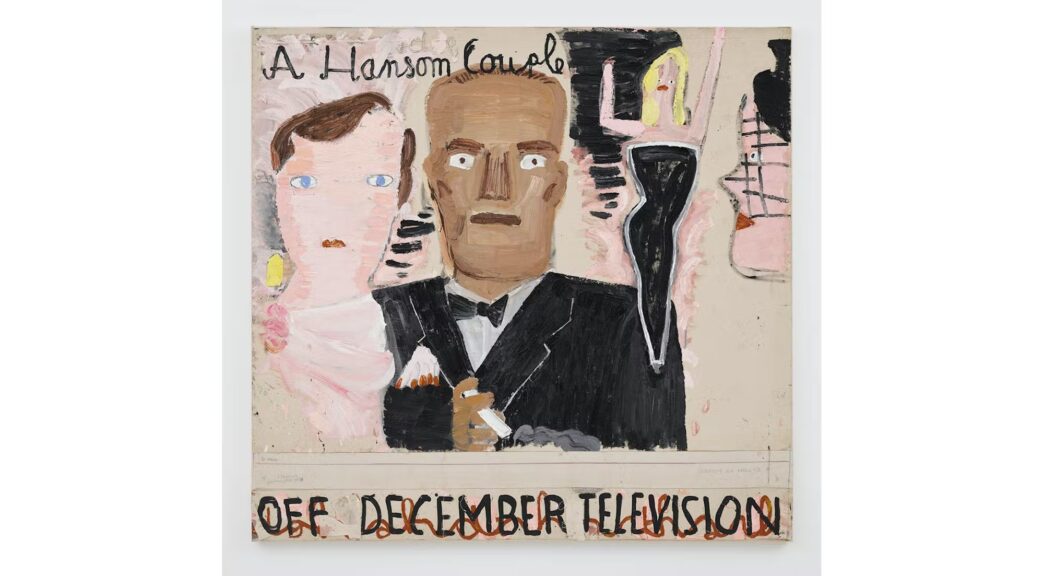 Rose Wylie, A Handsome Couple, 2022 © Oil on canvas 68 3/4 x 72 1/4 inches 174.5 x 183.5 cm © Rose Wylie Courtesy the artist and David Zwirner Photo by Jack Hems