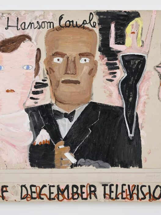 Rose Wylie, A Handsome Couple, 2022 © Oil on canvas 68 3/4 x 72 1/4 inches 174.5 x 183.5 cm © Rose Wylie Courtesy the artist and David Zwirner Photo by Jack Hems