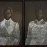 Sasha Huber, Tailoring Freedom – Renty and Delia, 2021. Metal staples on photograph on wood, 97 x 69 cm. Courtesy the artist, Tamara Lanier, and the Peabody Museum of Archaeology and Ethnology, Harvard University.