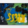 Awol Erizku, No Hesi, 2022, spray paint, regulation size basketball hoops and metal chains on printed aluminium, 243.8 x 182.9 cm; (96 x 72 in.)