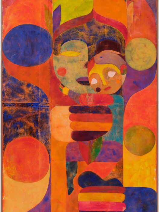 Alexander Tovborg, madonna of the sunset, 2022. Acrylic and pastel crayon on wooden panel, 300 x 200 cm framed. © Alexander Tovborg. Courtesy of the artist and Galleri Nicolai Wallner, Copenhagen. Kunsthal Charlottenborg.