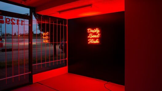 Julia Rose Sutherland, Flesh Economics, 2018. Neon sign, 62.6 x 62.2 x 15.2 cm. Courtesy of the artist. Photo: Mike Love. The Power Plant.