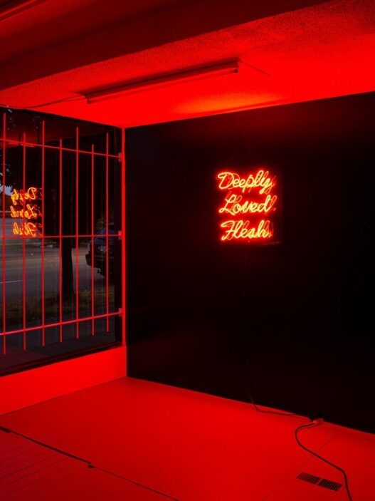 Julia Rose Sutherland, Flesh Economics, 2018. Neon sign, 62.6 x 62.2 x 15.2 cm. Courtesy of the artist. Photo: Mike Love. The Power Plant.