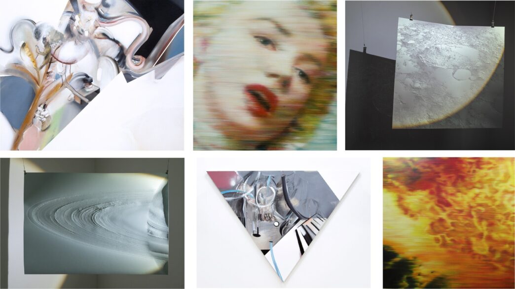 Clockwise, from top left: Samejima Yui, Fragments of unvoiced voices, 2022; Ebihara Yasushi, Rose#01, 2009; Sudo Misa, Moon (the Crater Daedalus), 2021. Photo: Kato Ken; Ebihara Yasushi, explosion#01, 2008; Samejima Yui, Yobitsugi (festival music), 2022; Sudo Misa, Saturn, 2021. Photo: Kato Ken.