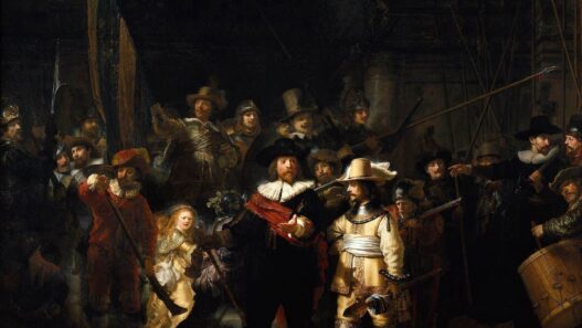 Rembrandt's The Nightwatch 1642 Oil on canvas, 363 x 437 cm Rijksmuseum, Amsterdam. Baroque Art.