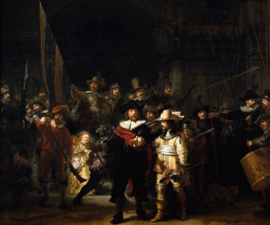 Rembrandt's The Nightwatch 1642 Oil on canvas, 363 x 437 cm Rijksmuseum, Amsterdam. Baroque Art.